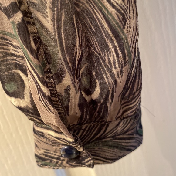 Nine West Peacock Animal Print Boatneck Cowl-neck Long Sleeve Blouse Top - Picture 6 of 9